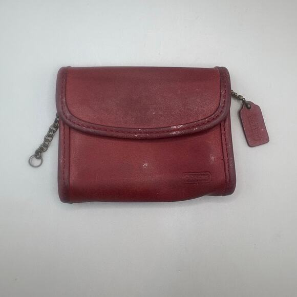 VTG Coach Multifunction Purse 7219 Red Small Leather Snap Close Tiny Hangtag 90s - Picture 1 of 16